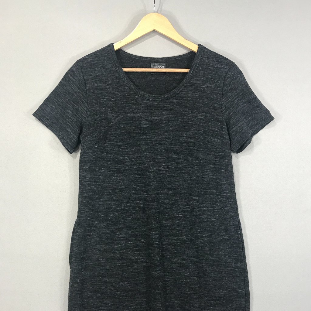 32 Degrees T Shirt Dress Women's Medium Black Pullover Top Knee Round Cap Pocket